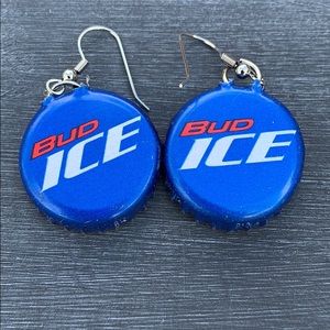Pair of Bud ice Beer cap earrings
